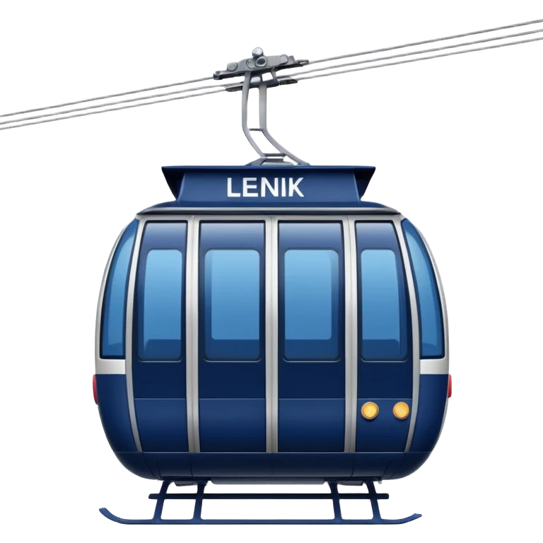 create a cablecar emoji in winter. make it navy dark blue. and add the words in white: Lenk  emoji