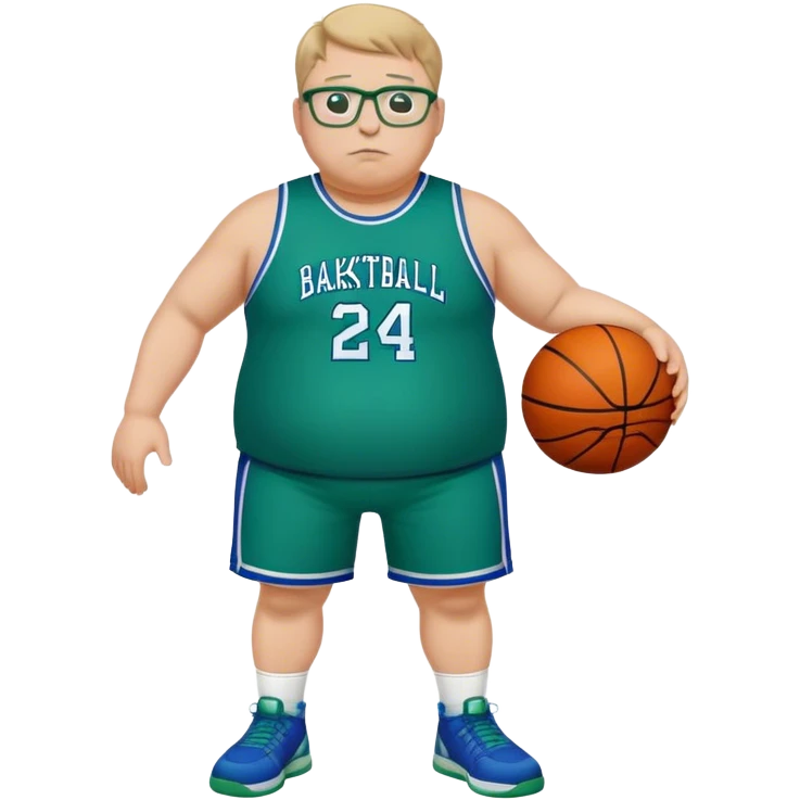 full body overweight tall white male basketball wearing glasses in blue an green uniform emoji