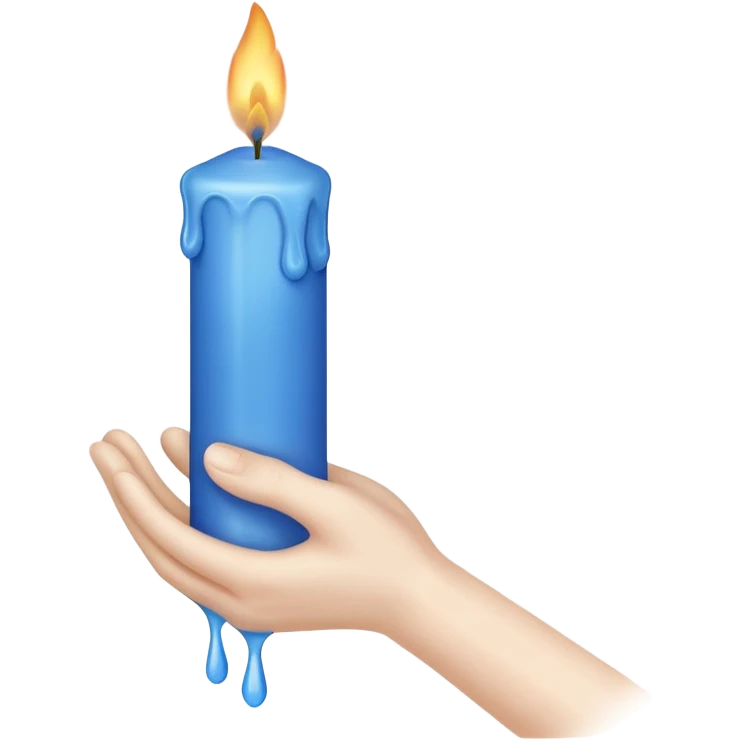 A blue candle held by a hand only not a person, at 45 degree angle, wax dripping down emoji