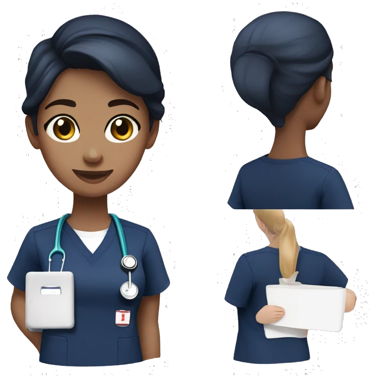 nurse white skin navy blue scrubs short brown hair hazel eyes emoji