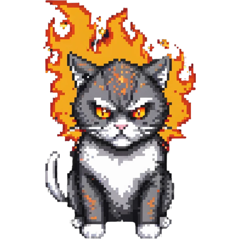 angry cat with flames emoji