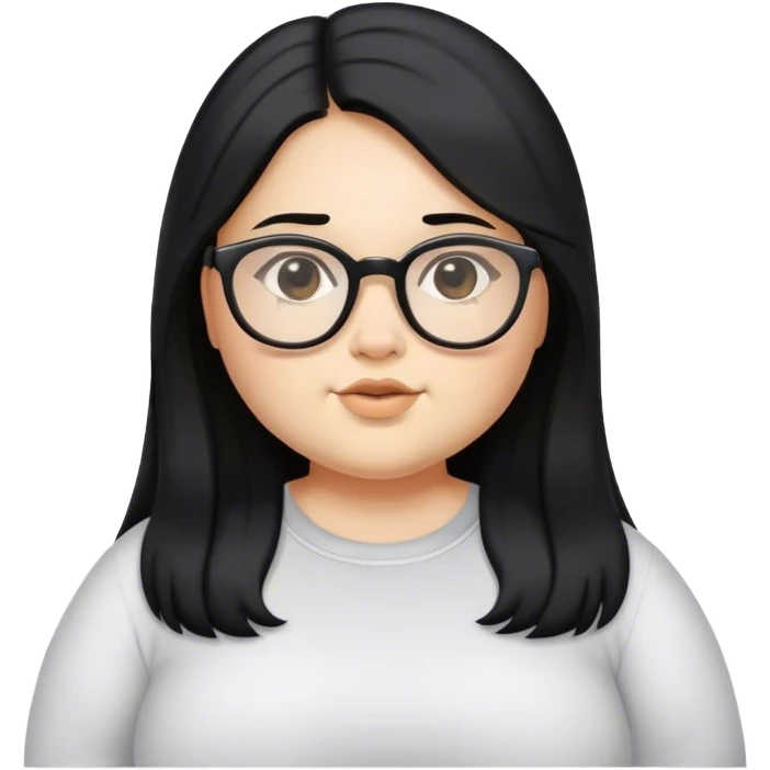 Long black hair chubby girl with glasses emoji