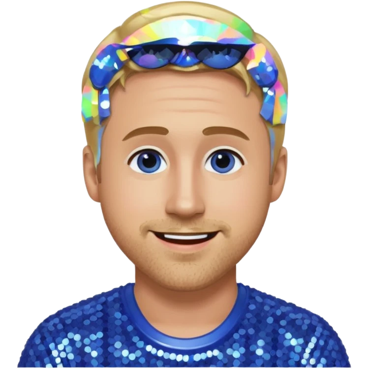 Ryan Gosling with blonde hair, periwinkle sequin outfit emoji