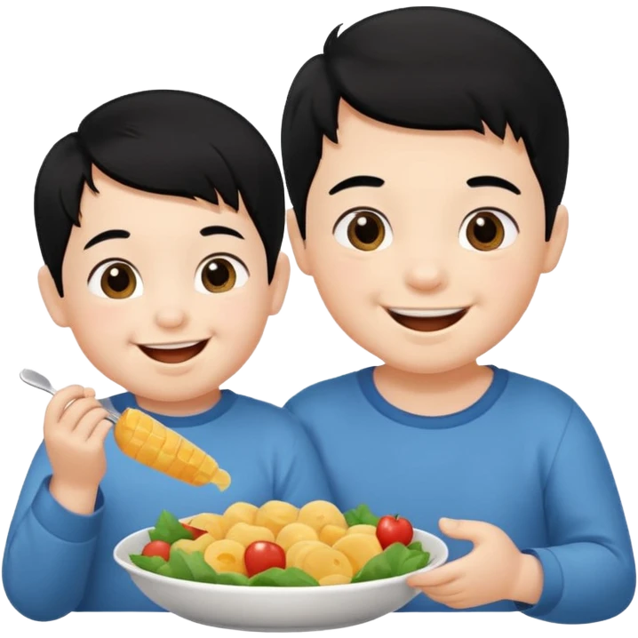 eating food well baby with happy face black hair girl and boy emoji