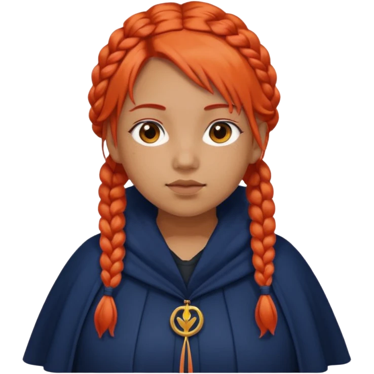 red orange braids hair girl, tan skin, fat, wear navy cloak emoji