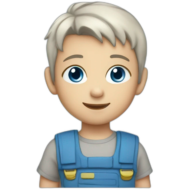 An 6-year-old boy with light blue short middle hair, with a palette in hand, with blue eyes emoji
