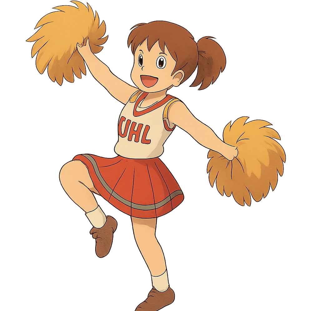 cheerleader cheering with pompoms to the left emoji