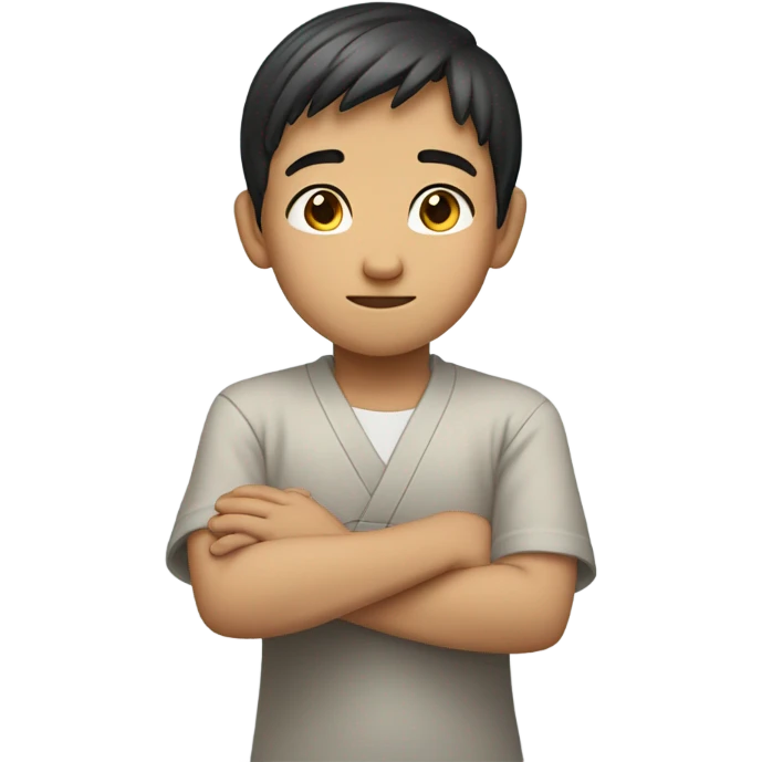 A boy's upper body is slightly bent, his left hand is in front, and his right hand is bao quan. emoji