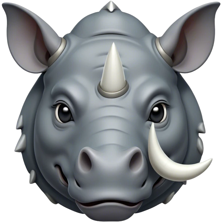 Cinematic Noble Rhinoceros Portrait Emoji, Poised and regal, with a massive, powerful build and a thick, armored hide of slate gray, accented by a prominent, striking white horn, deep-set soulful piercing eyes, Simplified yet sharp and sophisticated features, highly detailed, glowing with a soft, dignified glow, high shine, intelligent and formidable, stylized with an air of ancient might, focused and attentive, soft glowing outline, capturing the essence of a watchful and commanding behemoth, so majestic it feels as though it could charge out of the screen with effortless authority! emoji