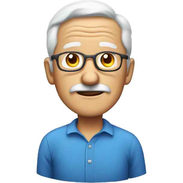 old man with blue shirt talking emoji