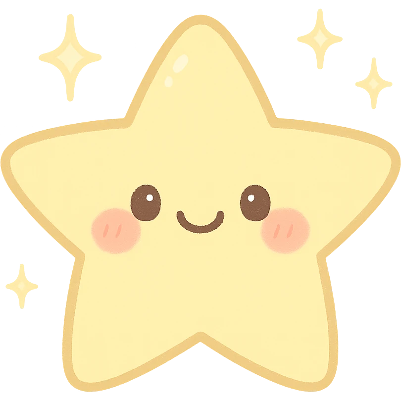 cute smiling star with rosy cheeks and sparkles, pastel yellow, kawaii style emoji