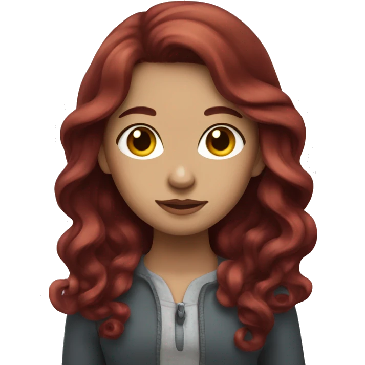 girl with long burgundy hair in side part curled, white skin emoji