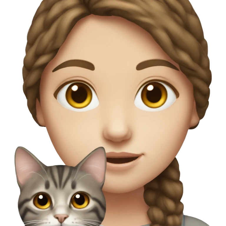 brown haired girl with pale skin holding greyish brown tabby cat realistic  emoji