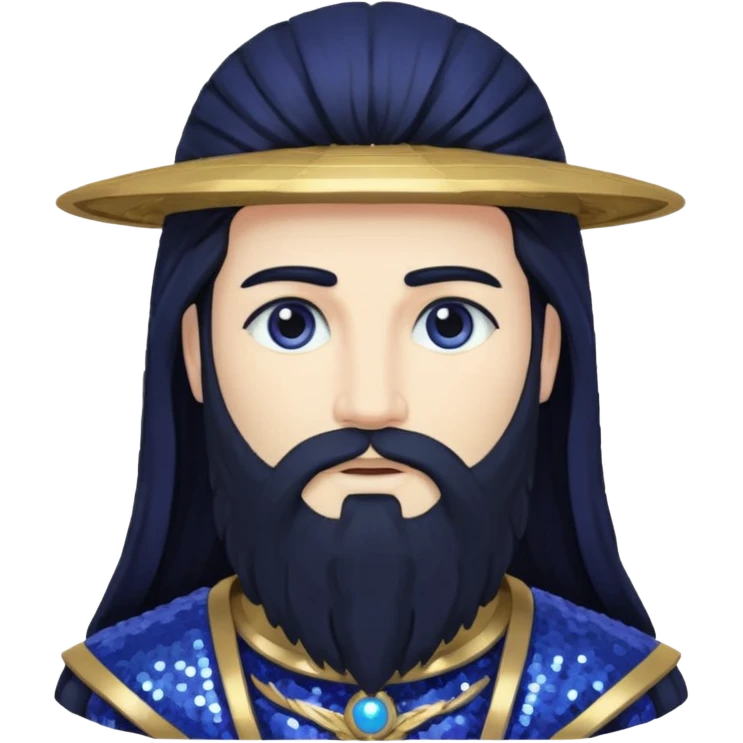 Saturn, God of Time from Gods and Goddesses with long black hair and beard, indigo sequin outfit emoji
