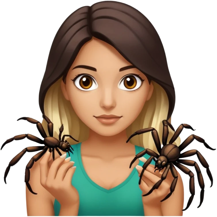 Attractive and athletic Mexican woman in her 20s with dark brown hair with a blonde ends, with a tarantula emoji