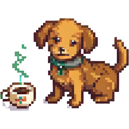 A dog drinking a cup of coffee, outside is cold emoji