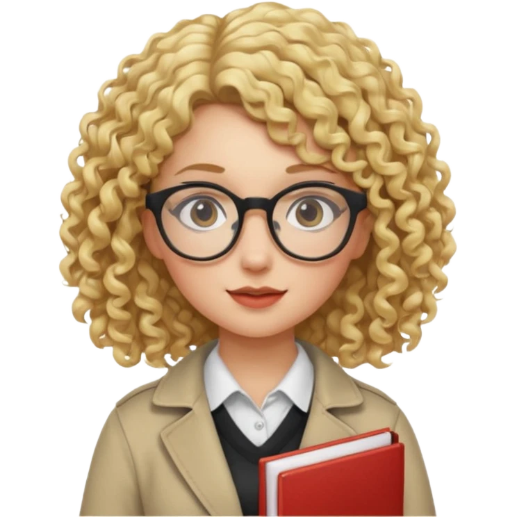 girl student , curly blone hair, half body to belt, glasses emoji