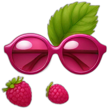 A beautiful raspberry with a big pair of glasses emoji