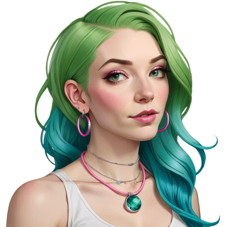 Realistic White woman with long pink & blue hair emoji