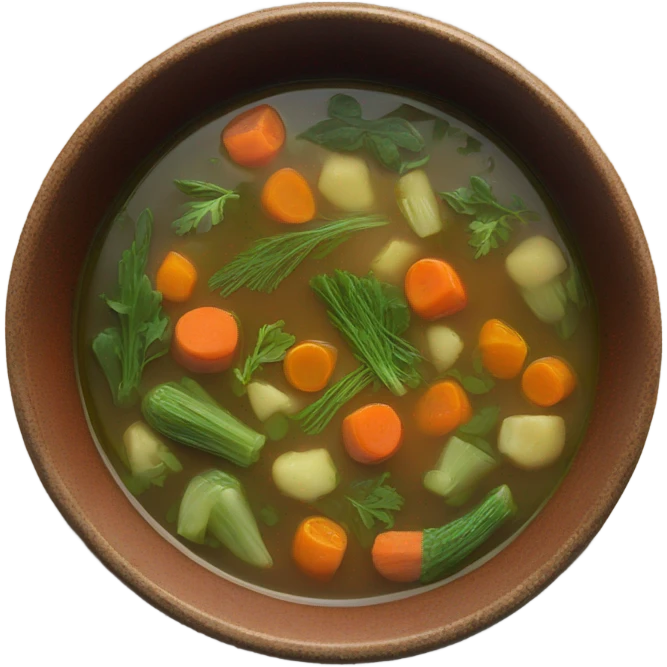 rustic vegetable broth in vintage bowl emoji