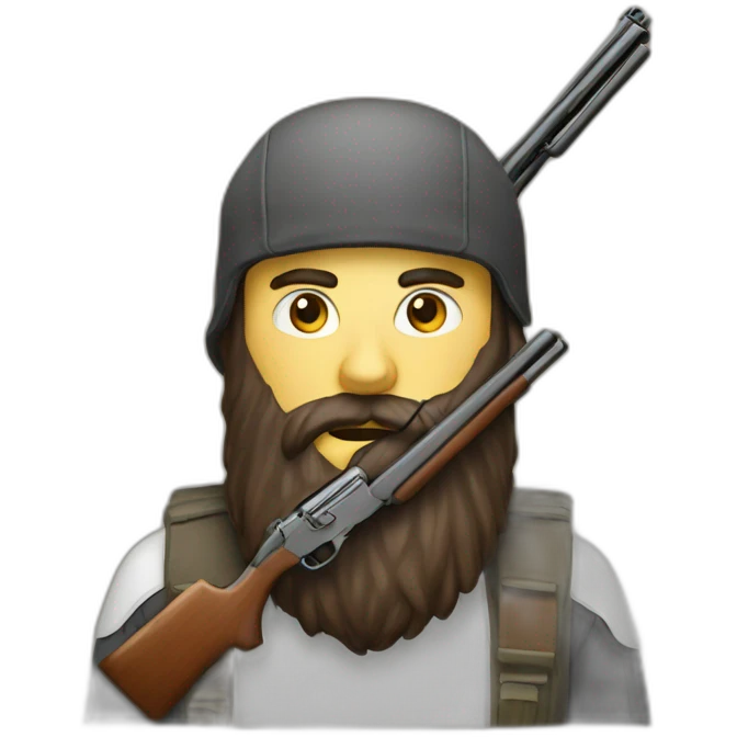 guy with very long beard holding a shotgun emoji