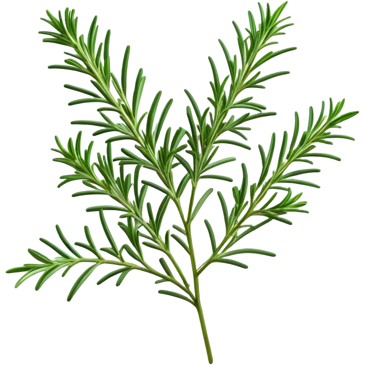 Cinematic Realistic Rosemary Emoji, Fragrant and fresh, with slender green stems covered in needle-like leaves, which release a distinctive herbal scent. The plant seems to exude energy, with soft sprigs of leaves stretching upwards. Soft glowing outline, capturing the essence of earthy healing and aromatic delight in a sprig of rosemary! emoji