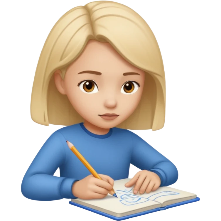 Girl drawing boy character on notebook emoji