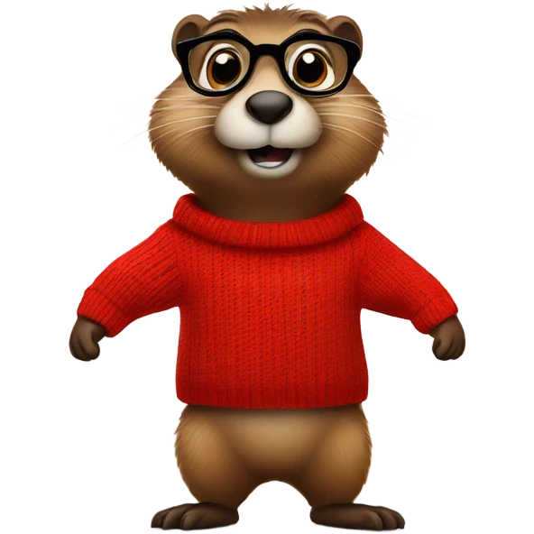 groundhog in a red sweater and glasses hands on side emoji