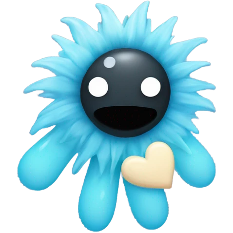 Soot sprite holding pastel blue heart emoji