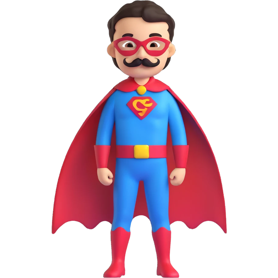 kid superhero with handlebar mustache, mustache-themed costume, young sidekick emoji