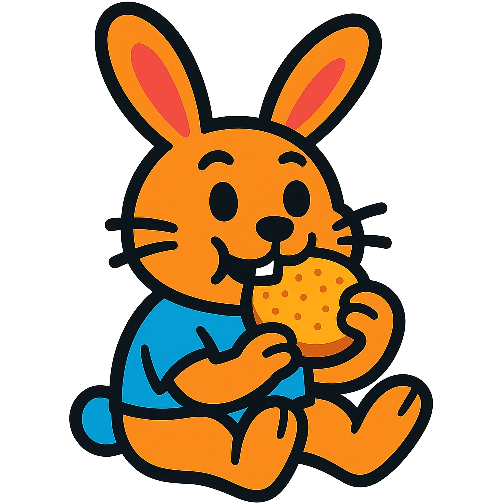 cartoon rabbit eating a rusk, vibrant toon style emoji