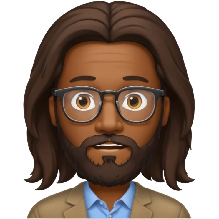 bearded long haired black man with eyeglasses no body emoji