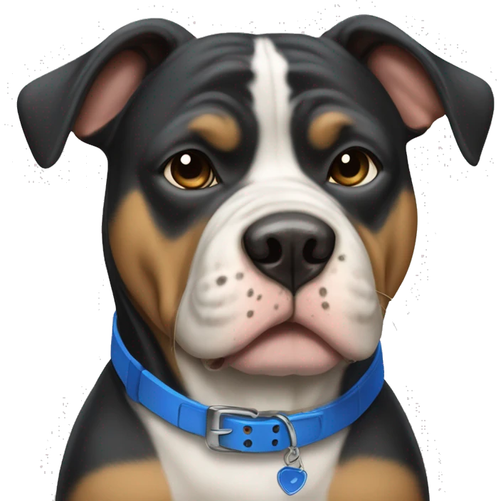 Black tan and white bully dog with blue collar  emoji