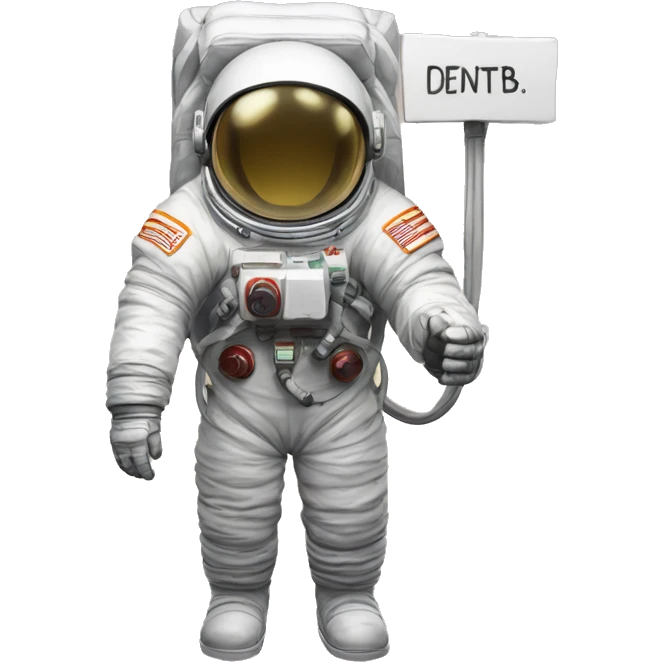 cosmonaut in a spacesuit and a sign in his hands with the inscription "DenTB" emoji