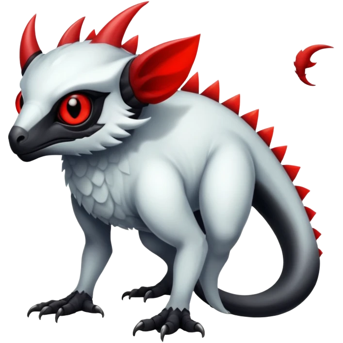 a translucent white with black belly and red eyes exotic edgy vernid-fionbri-creature full body emoji