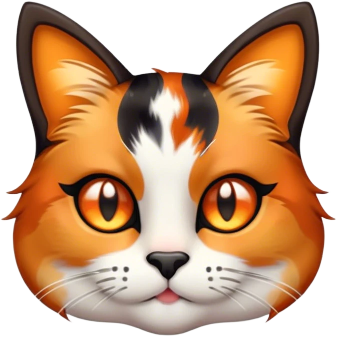 Cinematic Cute Calico Cat Portrait Emoji, Head tilted playfully with sparkling, inquisitive eyes and a charming patchwork fur of orange, black, and white, simplified yet irresistibly adorable, highly detailed, glowing with a warm, inviting glow, high shine, bubbly and affectionate, styled with a touch of whimsical feline charm, soft glowing outline, capturing the essence of a delightfully cute calico cat that looks as if it could prance off the screen into your heart! emoji