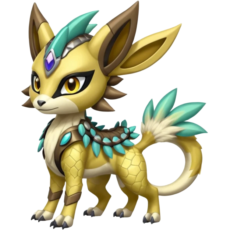 Colorful masked armored leathery scaly furry Futuristic Meloetta-Manectric-Solgaleo-Raikou-Pokémon-Digimon-Fakémon-fusion-hybrid-creature emoji
