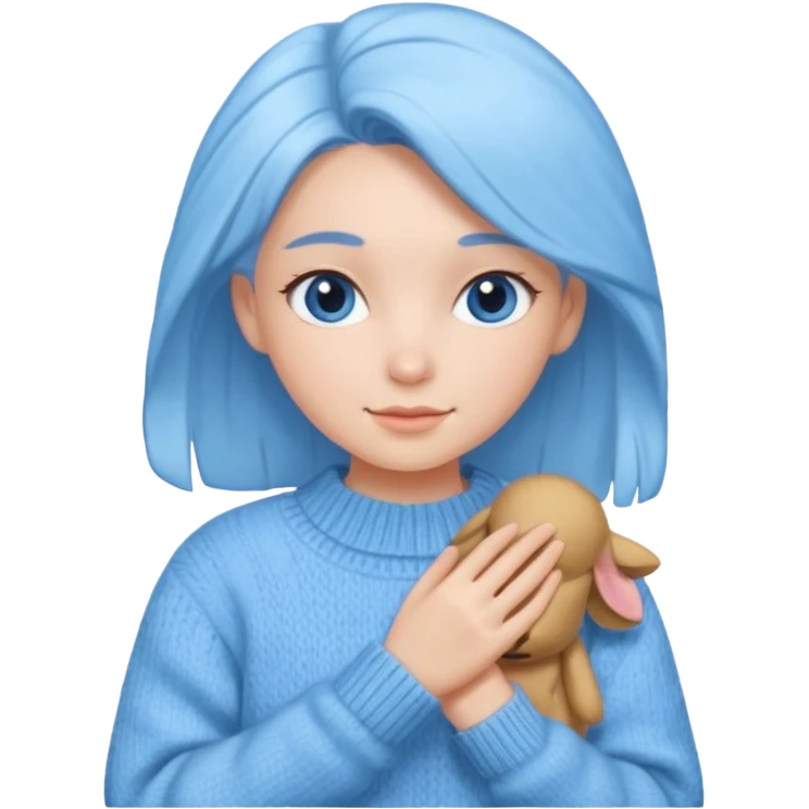 sky-blue Girl's wool sweater with light fabric folds and soft shading, casual style, Knitten.only wool sweater. emoji