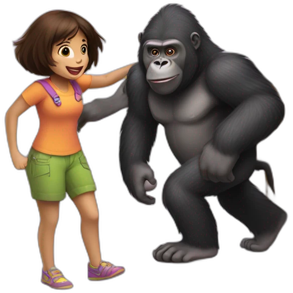 Gorilla carrying dora the explorer towards an open door emoji