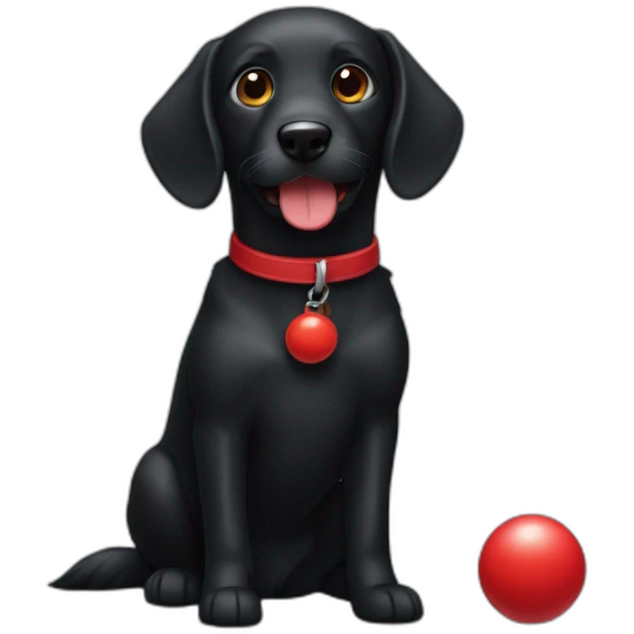 Black dog with a red toy emoji