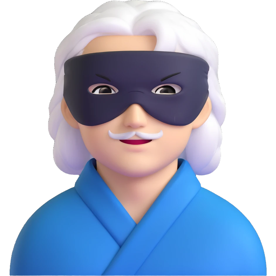 Satoru Gojo from Jujutsu Kaisen with white hair, blindfold, black and blue outfit, confident smirk emoji