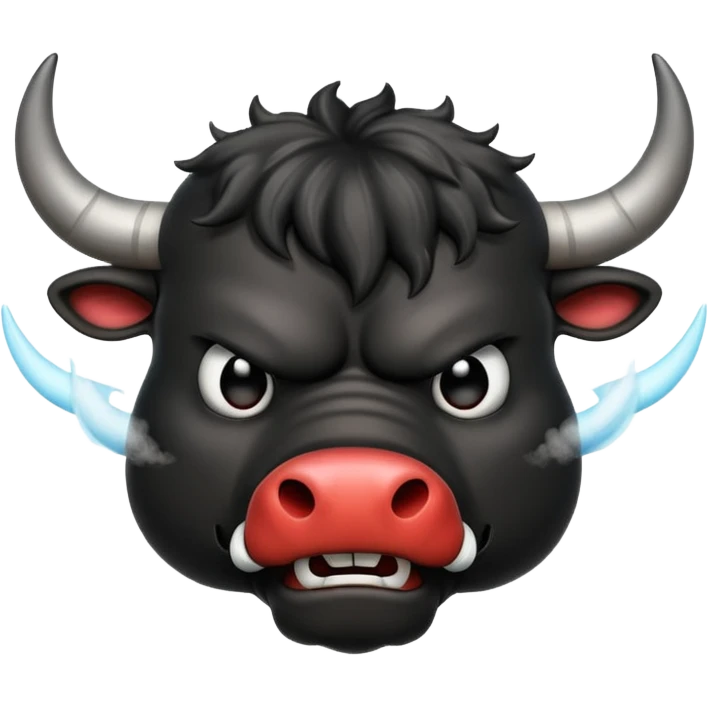 Emoji of an angry black powerful bull with steam coming out of its nose emoji