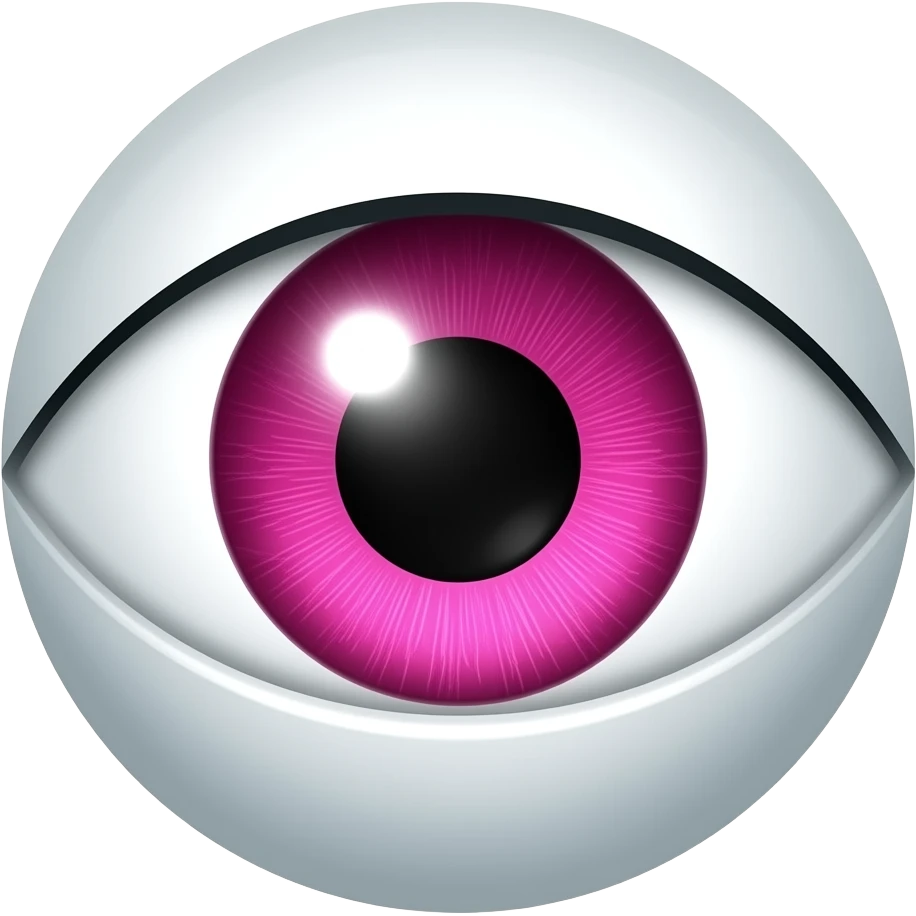 Ojo abierto asustado con loa ojos las pupilas de color rosa neon clarito i el fondo donde va lo blanco del ojo negro emoji