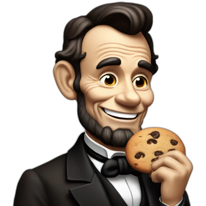 Abraham Lincoln giggling while he eats a chocolate chip cookie  emoji