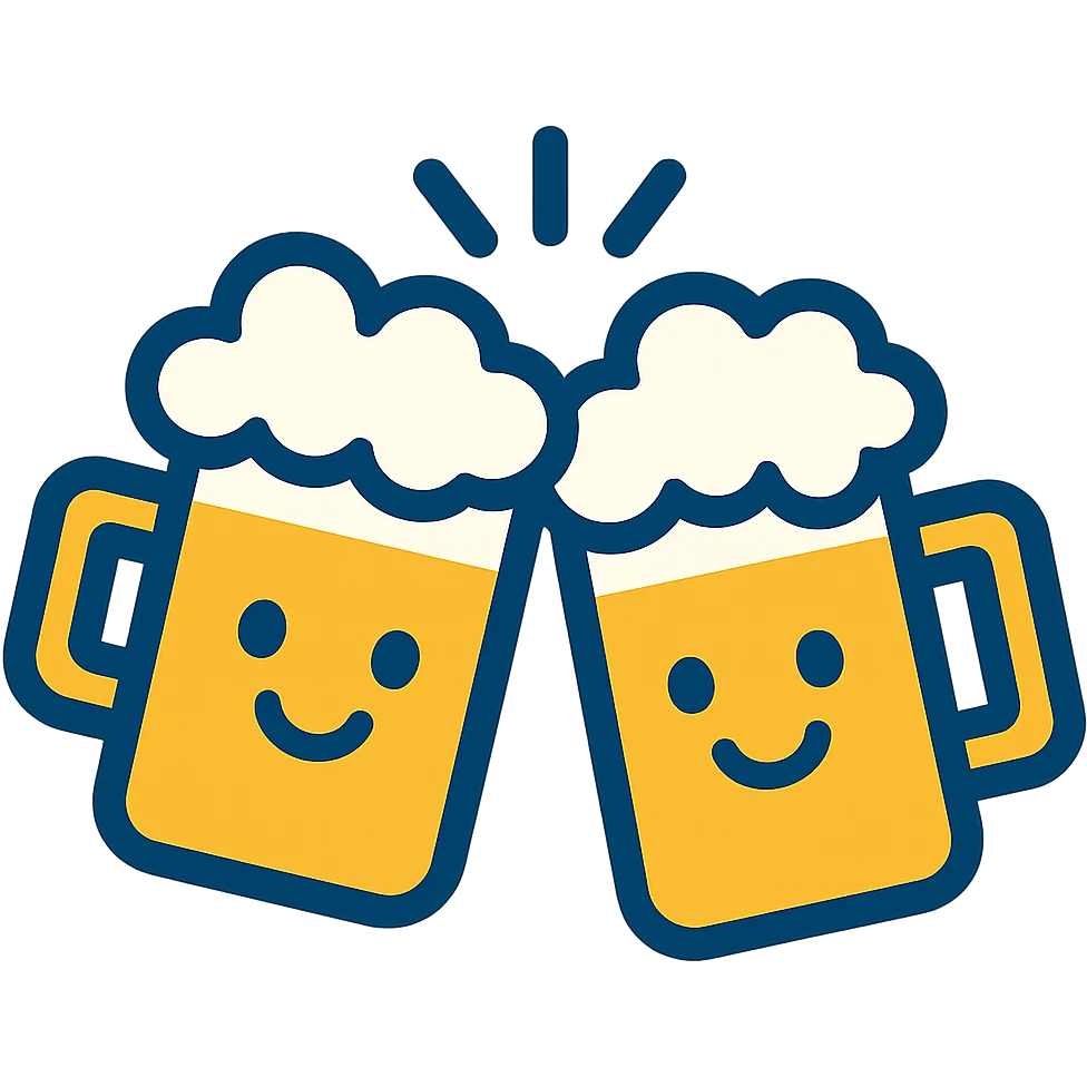 cheerful icon of two beer mugs clinking together with smiling faces emoji
