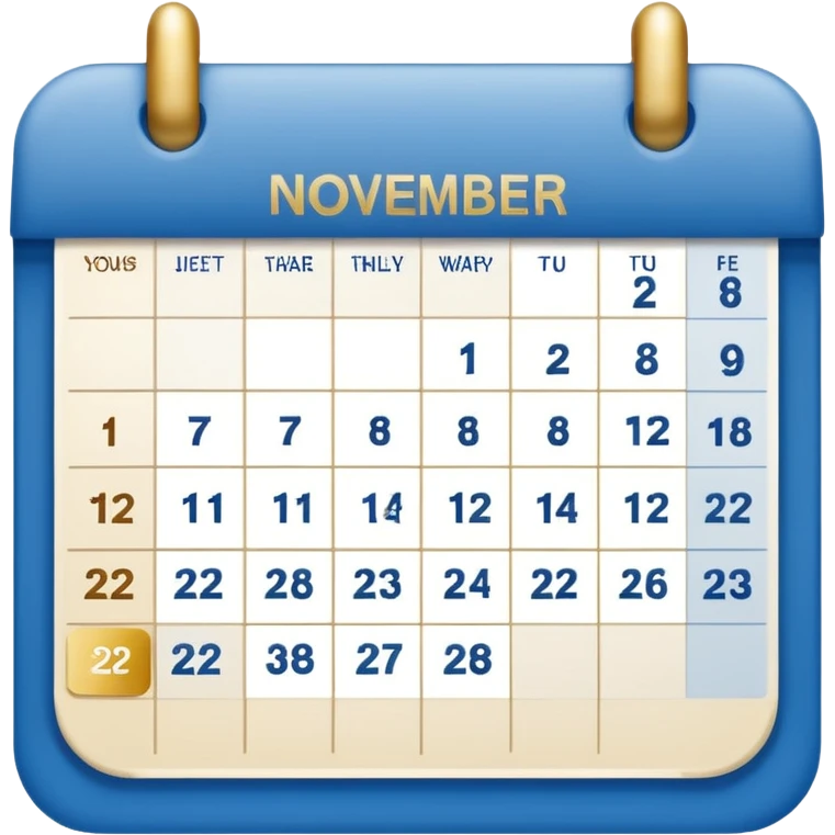no generate an ios style background free calender, blue and gold and white with the date 22 november highlited emoji