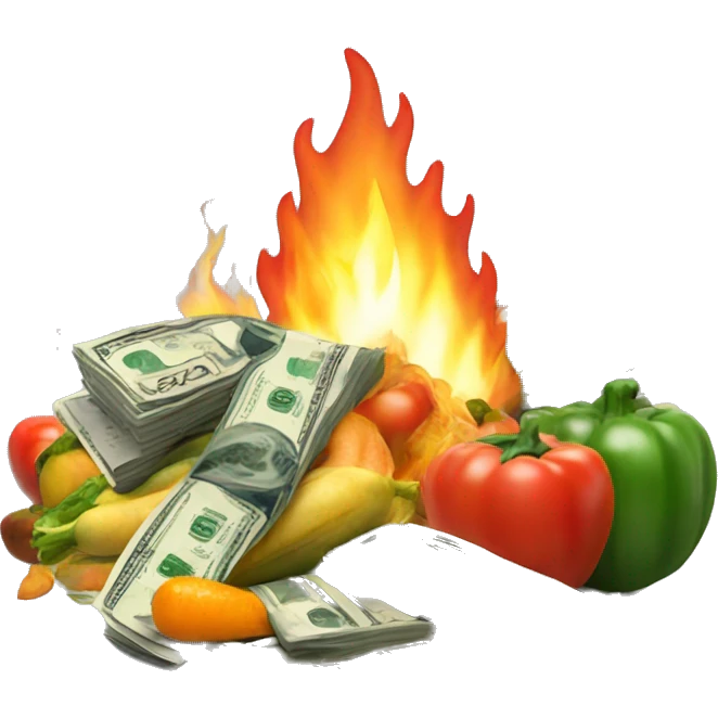 Pile of Produce and Money on Fire emoji