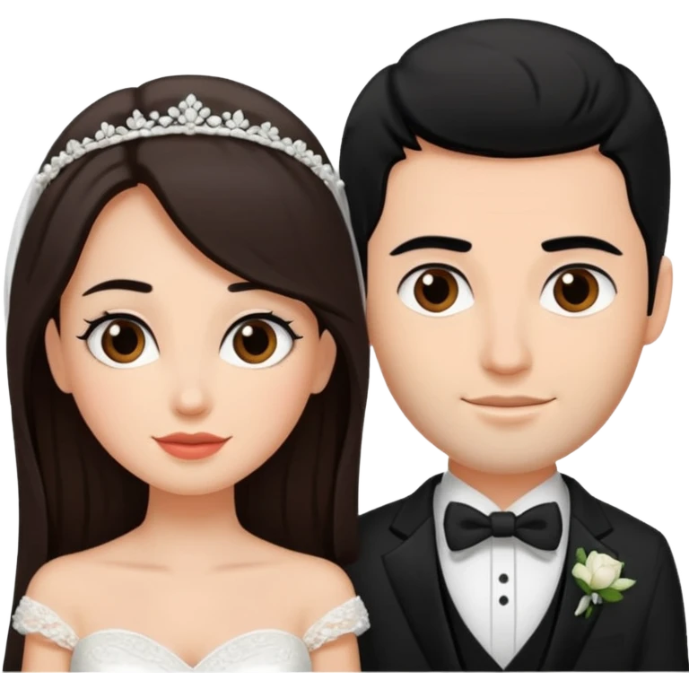 A bride and a groom. The woman is with dark brown hair, the man with black  emoji