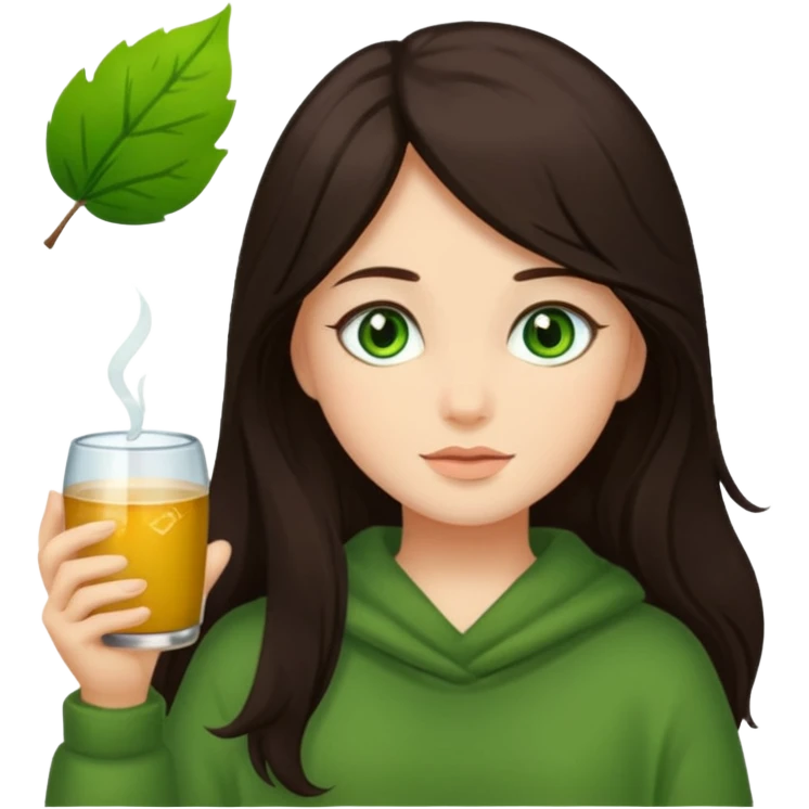 Cozy girl long dark brown hair and green/ hazel eyes emoji