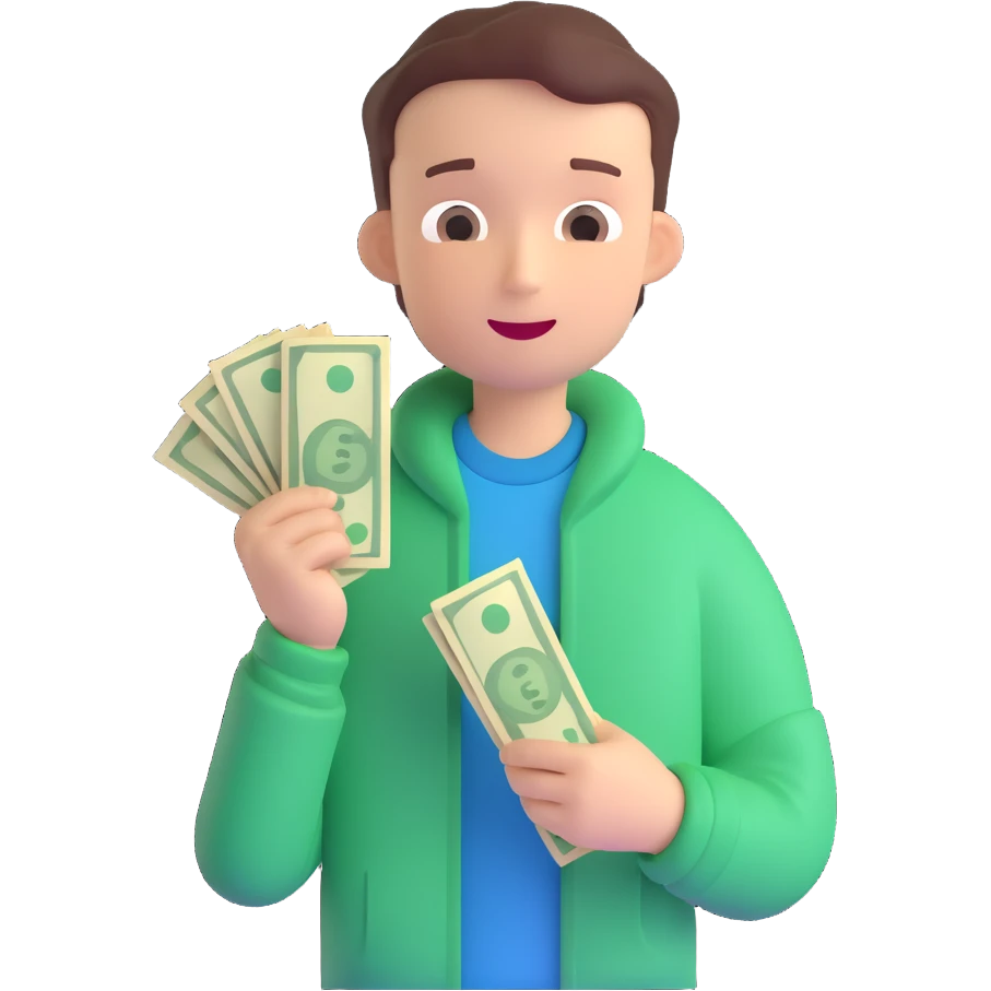 a boy holding money emoji